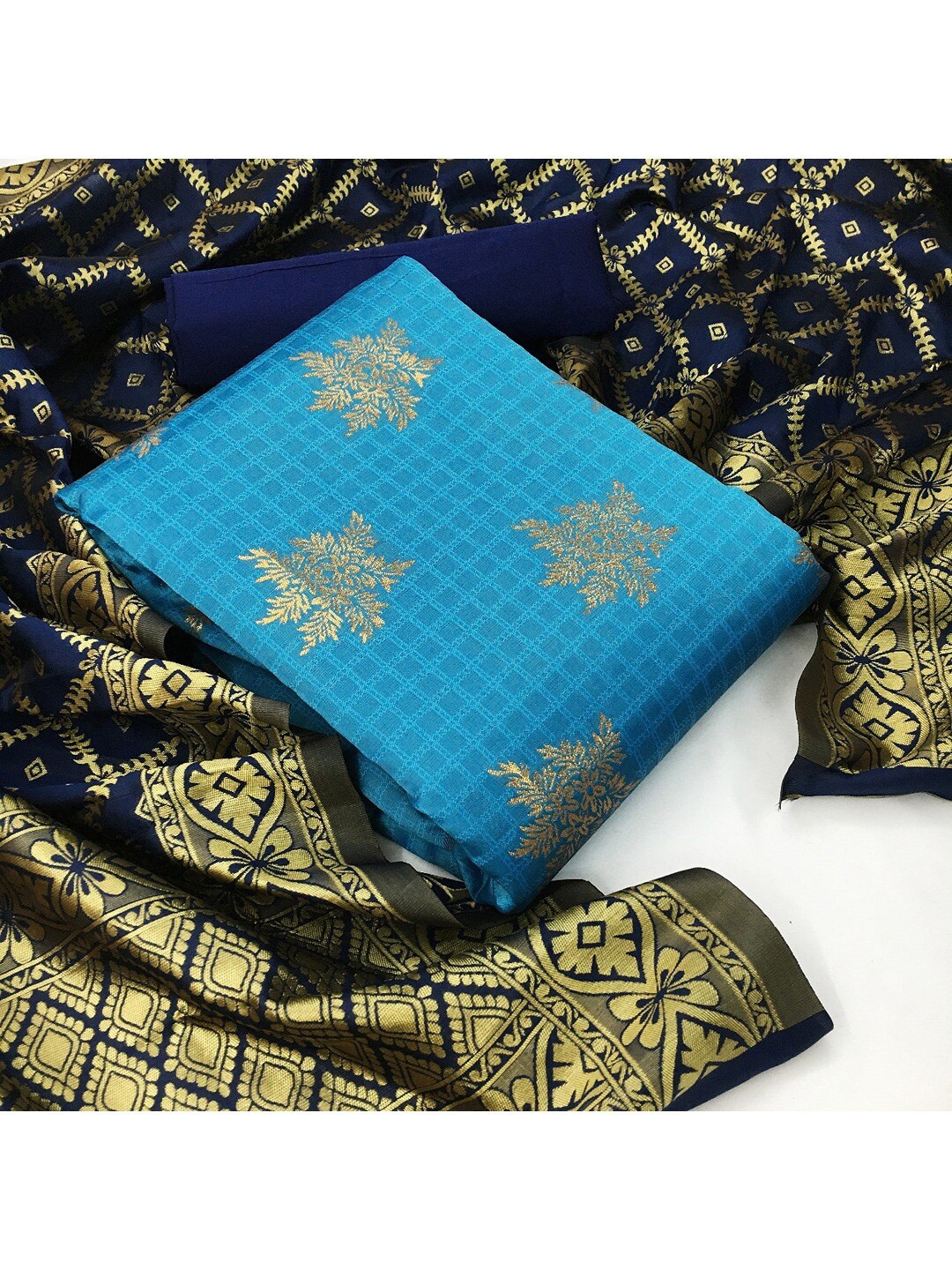 

Angroop Woven Design Banarasi Silk Unstitched Dress Material, Blue
