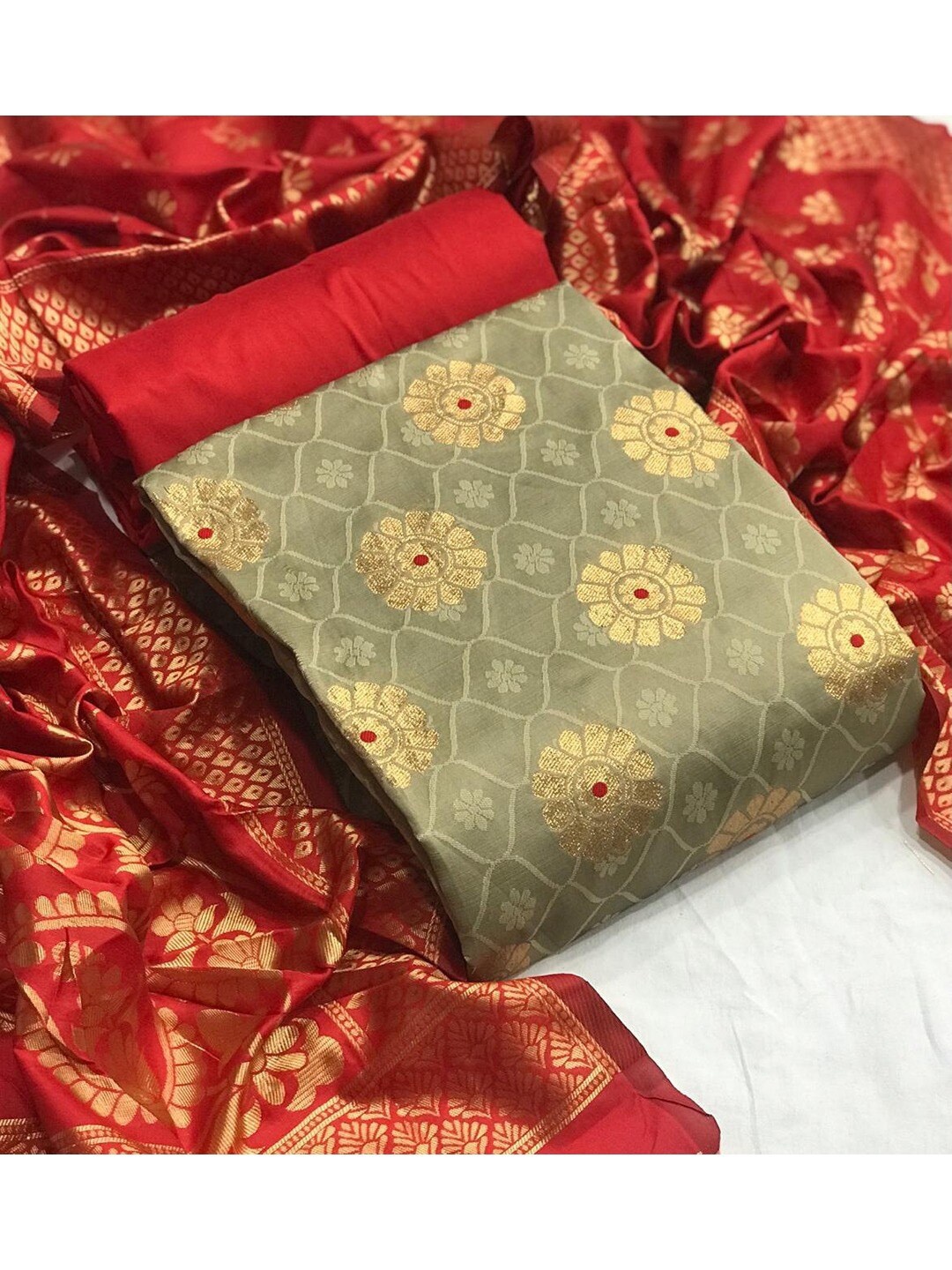 

Angroop Woven Design Banarasi Silk Unstitched Dress Material, Grey