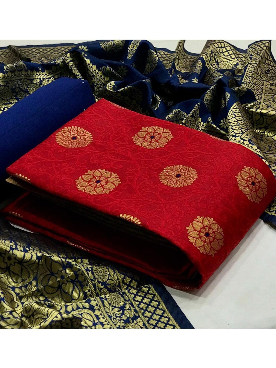 

Angroop Woven Design Banarasi Silk Unstitched Dress Material, Red