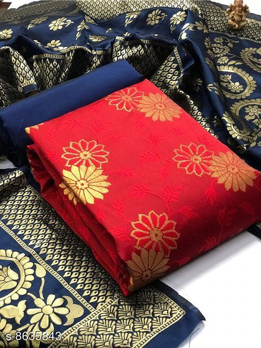 

Angroop Woven Design Banarasi Silk Unstitched Dress Material, Red