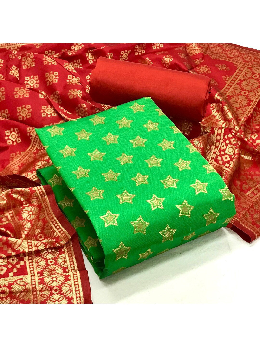 

Angroop Woven Design Banarasi Silk Unstitched Dress Material, Green
