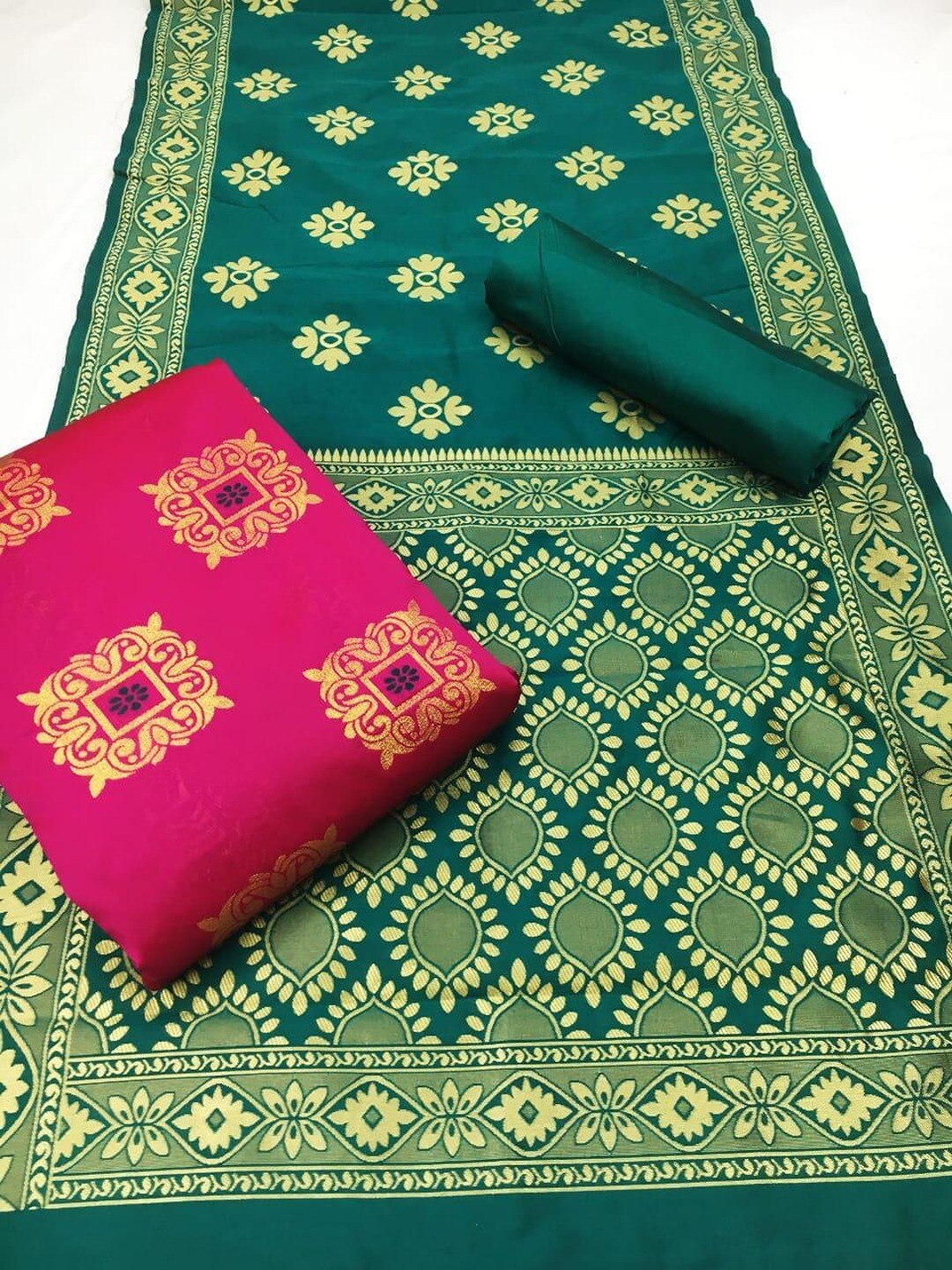 

Angroop Woven Design Banarasi Silk Unstitched Dress Material, Pink