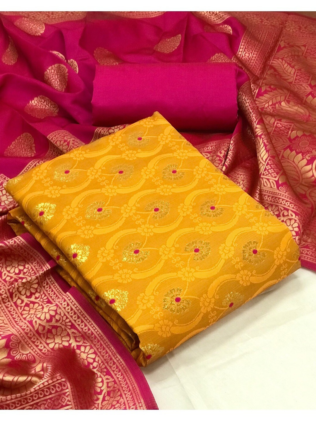 

Angroop Woven Design Banarasi Silk Unstitched Dress Material, Yellow