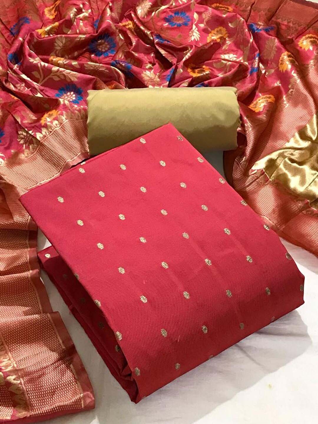 

Angroop Woven Design Banarasi Silk Unstitched Dress Material, Pink