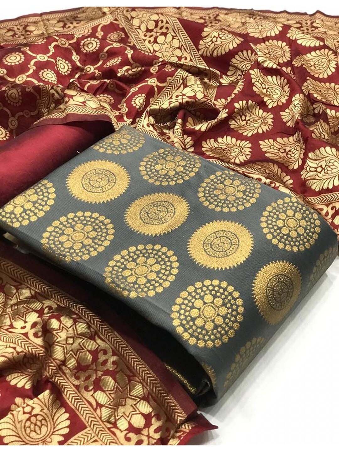 

Angroop Woven Design Banarasi Silk Unstitched Dress Material, Grey