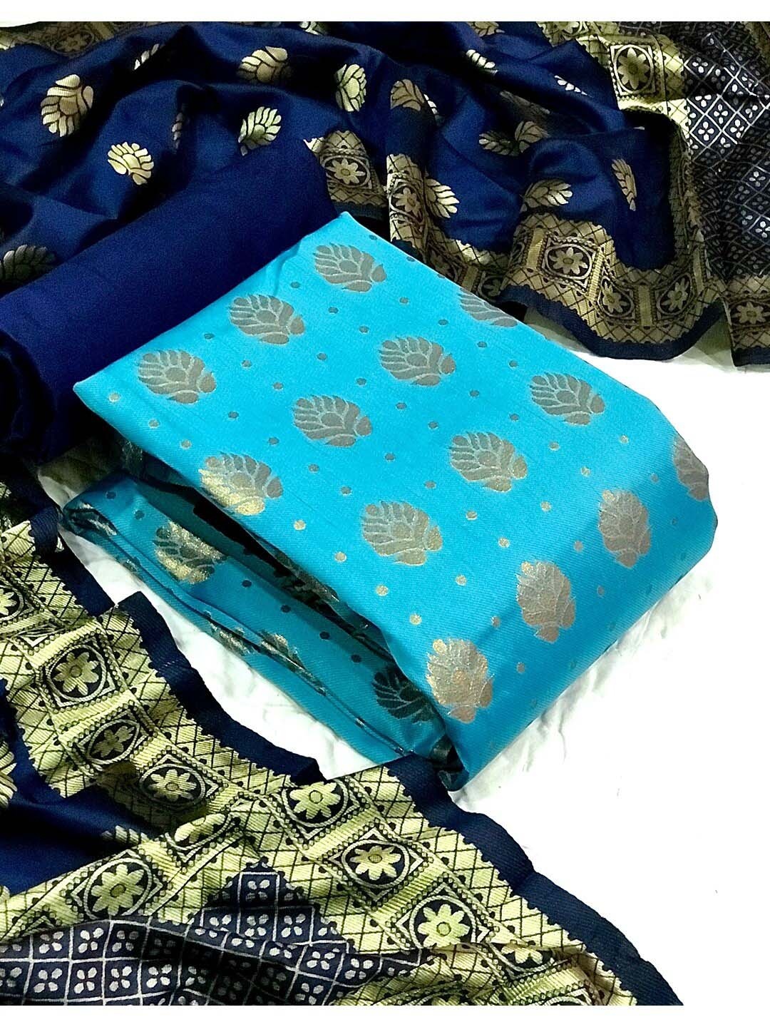 

Angroop Woven Design Banarasi Silk Unstitched Dress Material, Turquoise blue