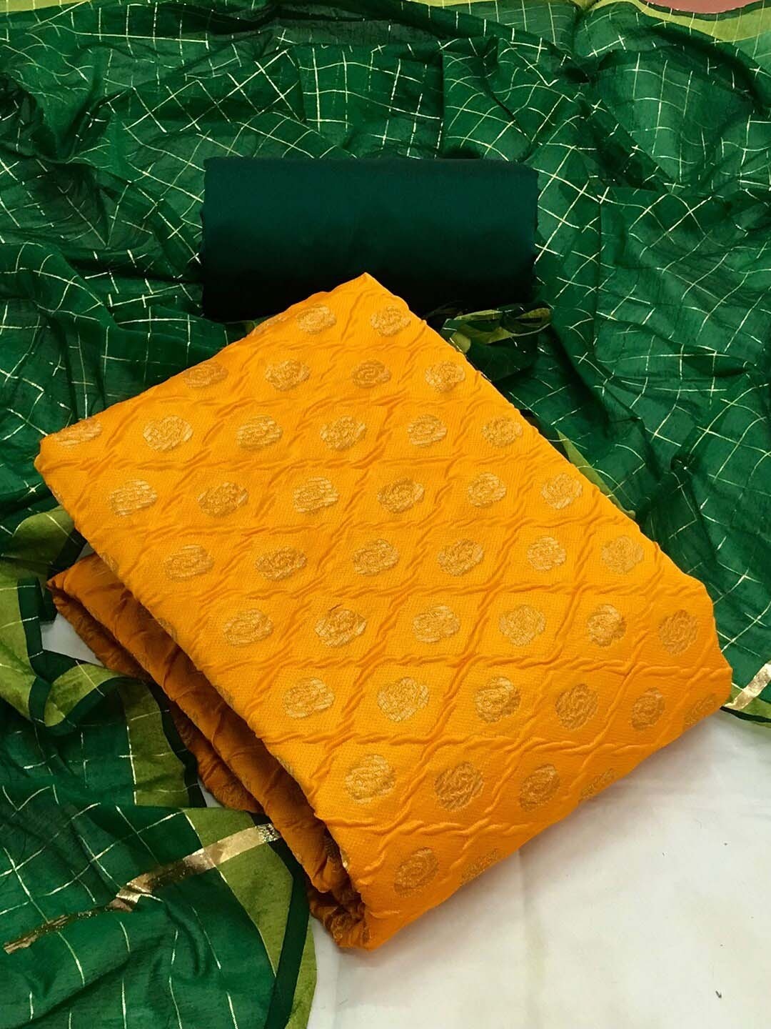 

Angroop Woven Design Banarasi Silk Unstitched Dress Material, Yellow