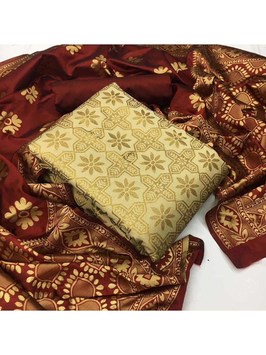 

Angroop Woven Design Banarasi Silk Unstitched Dress Material, Cream