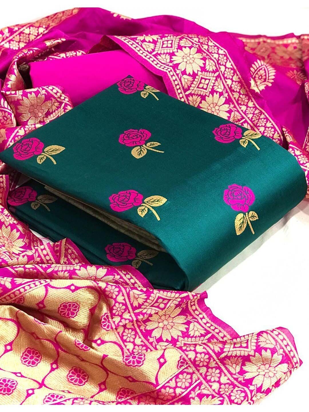 

Angroop Woven Design Banarasi Silk Unstitched Dress Material, Green