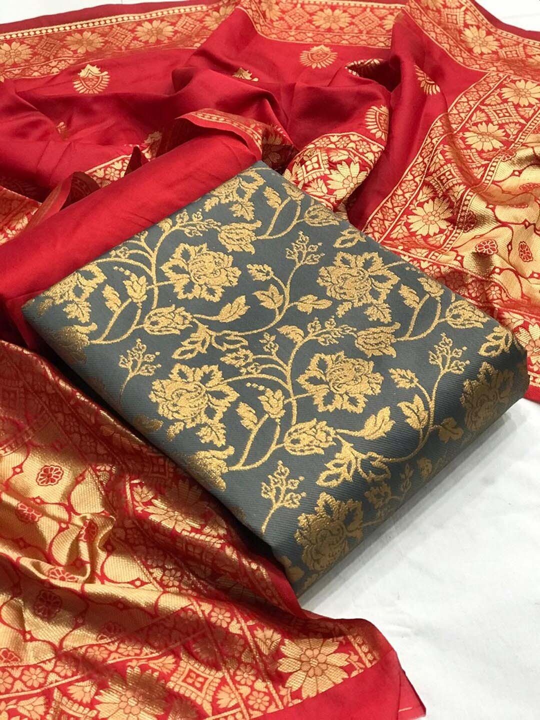 

Angroop Woven Design Banarasi Silk Unstitched Dress Material, Grey