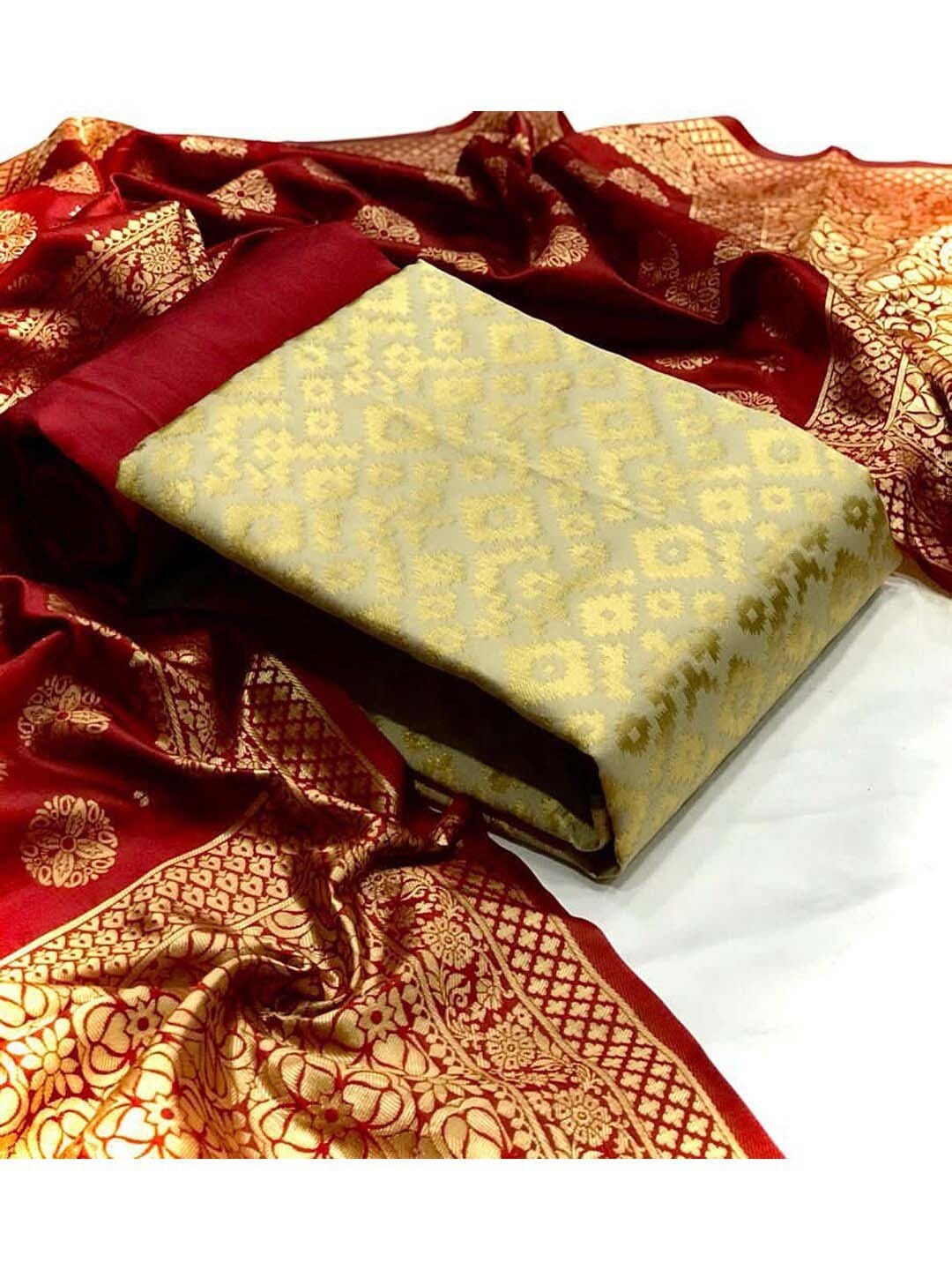 

Angroop Woven Design Banarasi Silk Unstitched Dress Material, Cream