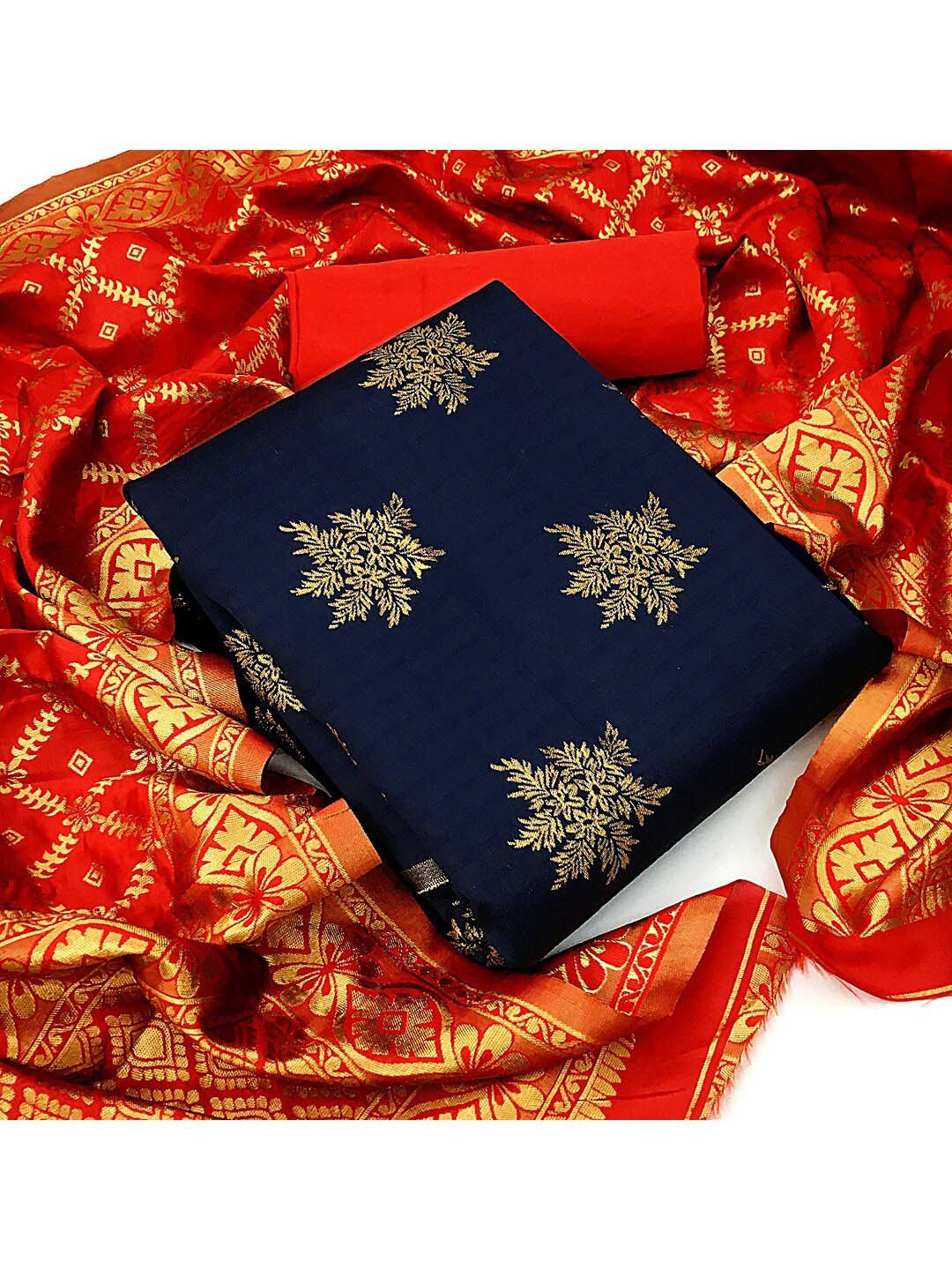 

Angroop Woven Design Banarasi Silk Unstitched Dress Material, Navy blue