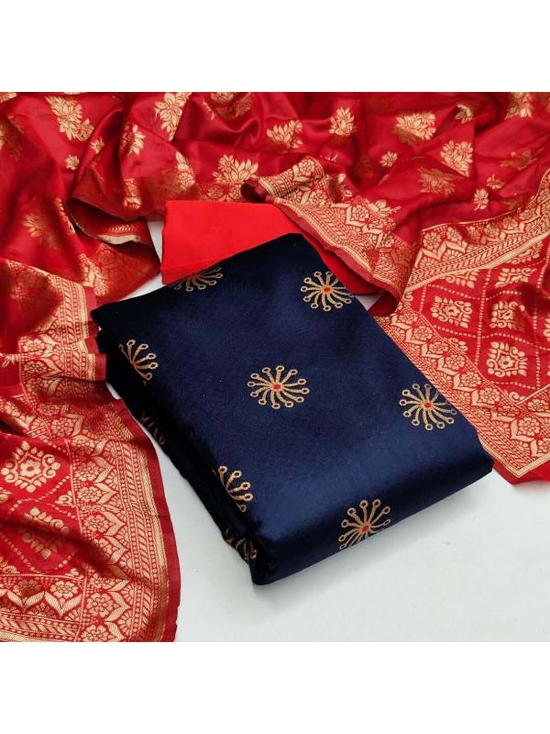 

Angroop Woven Design Banarasi Silk Unstitched Dress Material, Navy blue