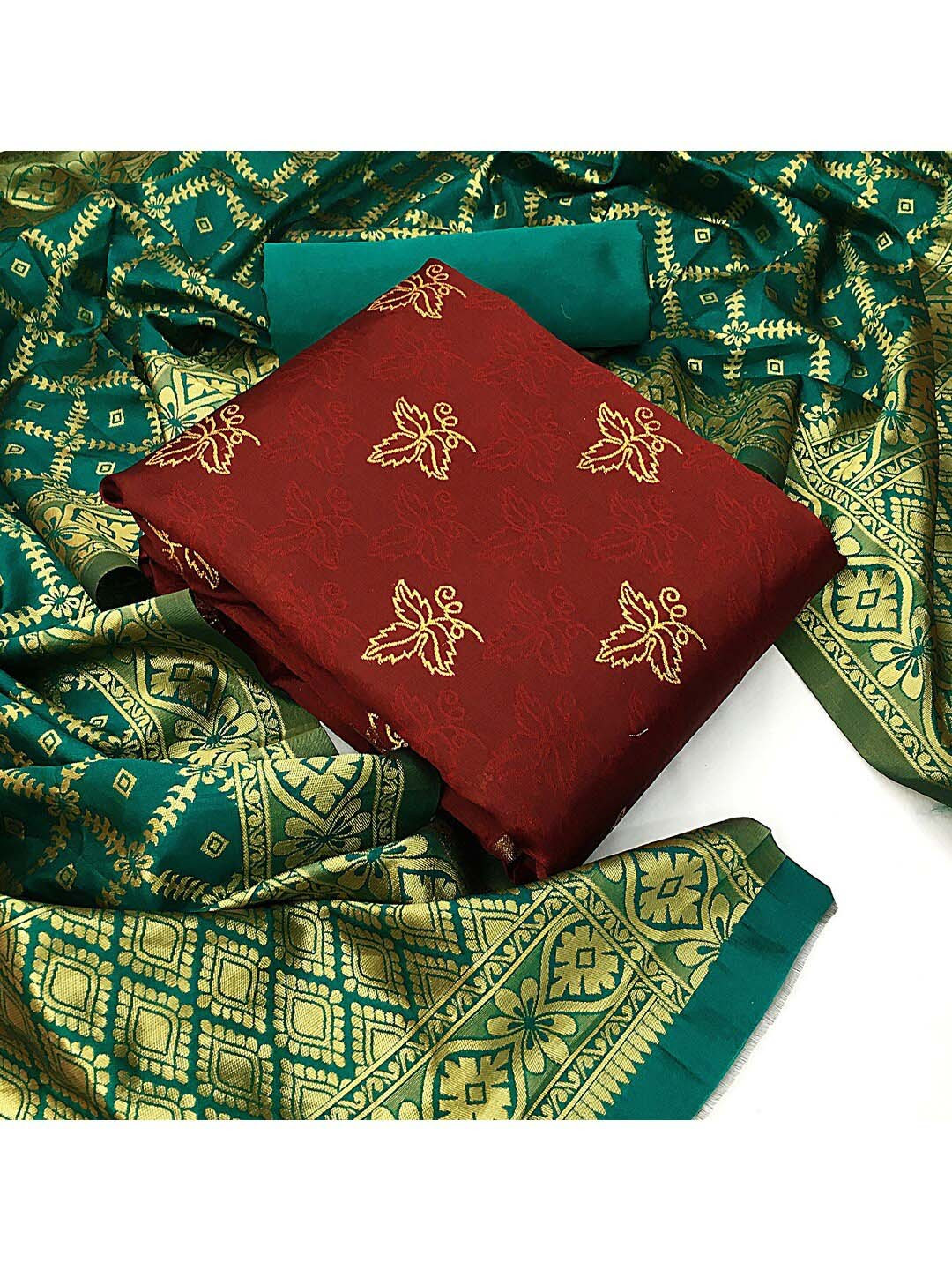 

Angroop Floral Woven Design Unstitched Dress Material, Maroon