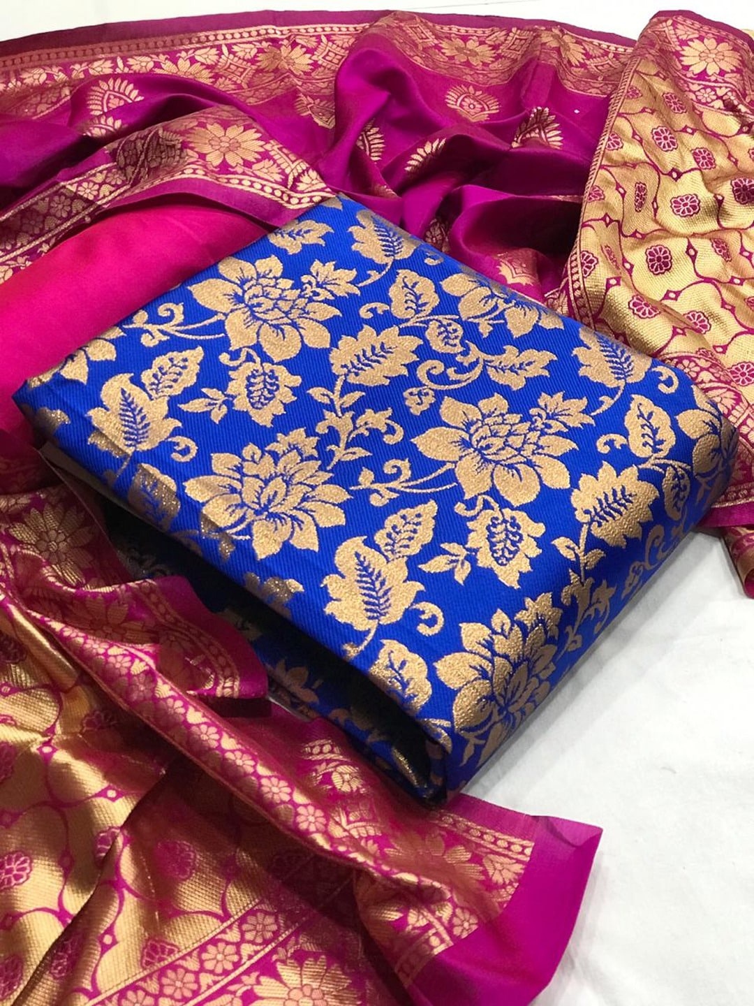 

Angroop Floral Woven Design Unstitched Dress Material, Blue