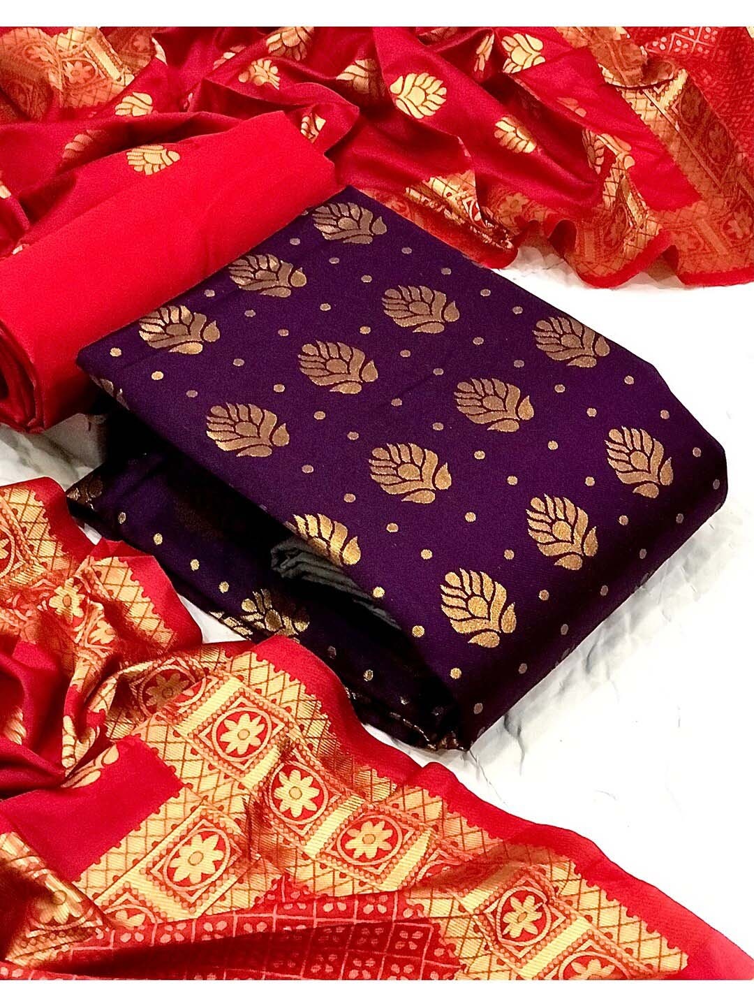 

Angroop Floral Woven Design Unstitched Dress Material, Purple