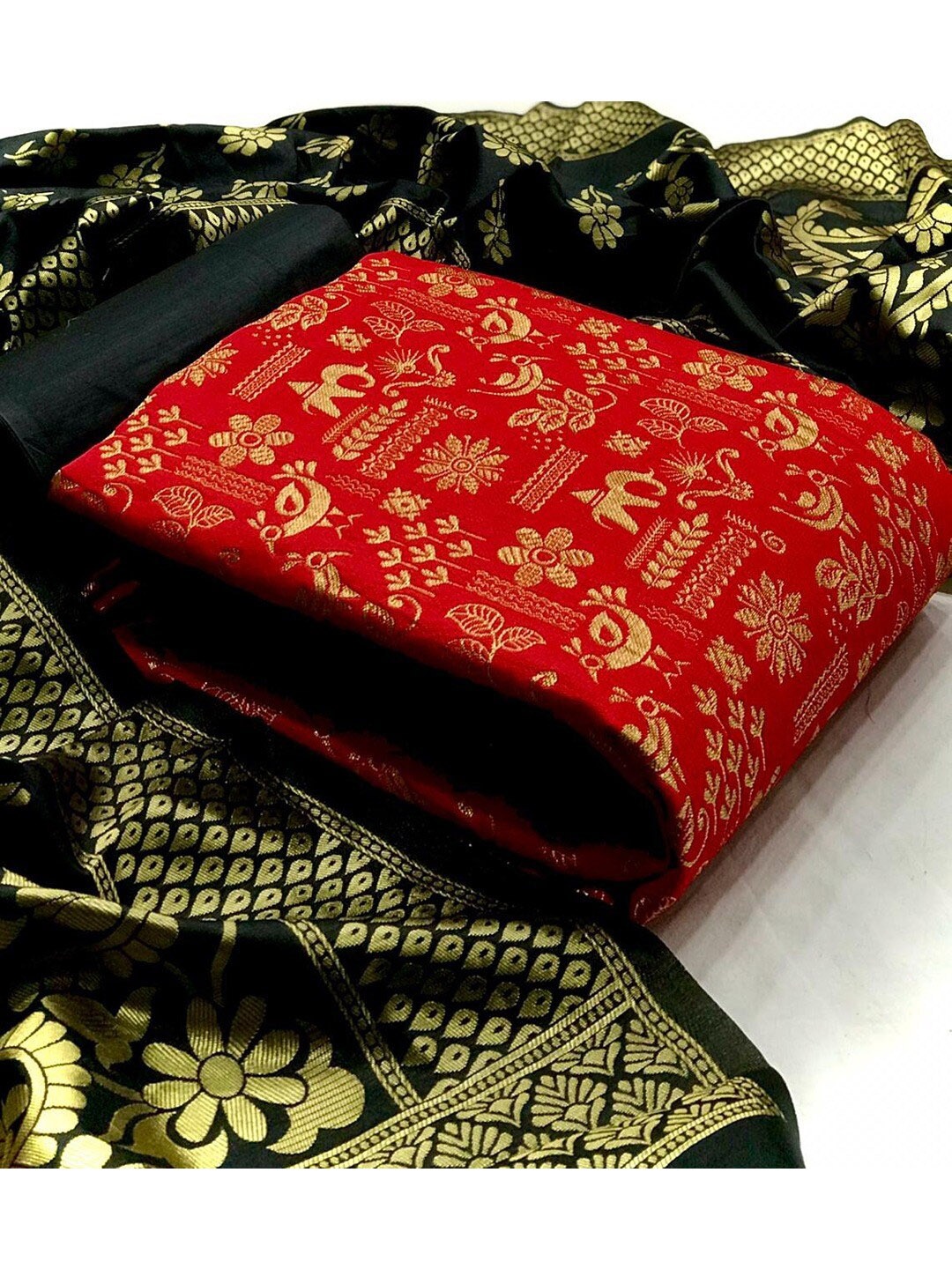 

Angroop Woven Design Unstitched Dress Material, Red