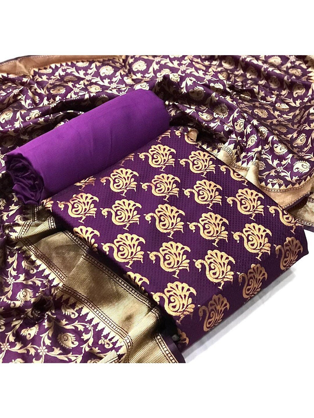 

Angroop Woven Design Unstitched Dress Material, Purple