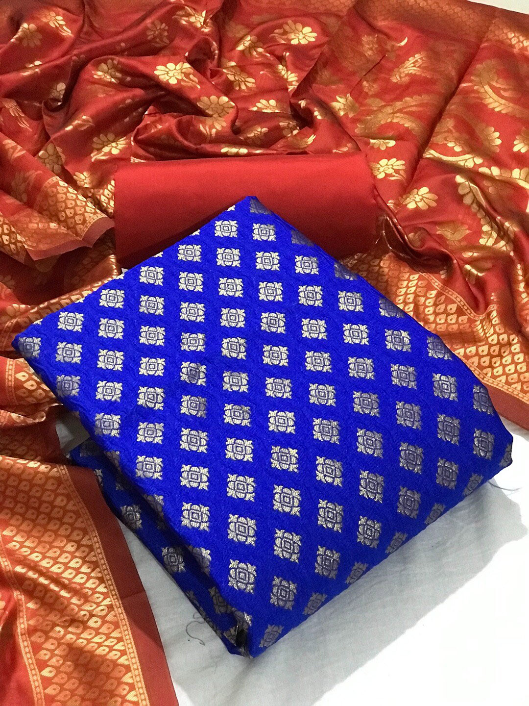 

Angroop Woven Design Unstitched Dress Material, Blue