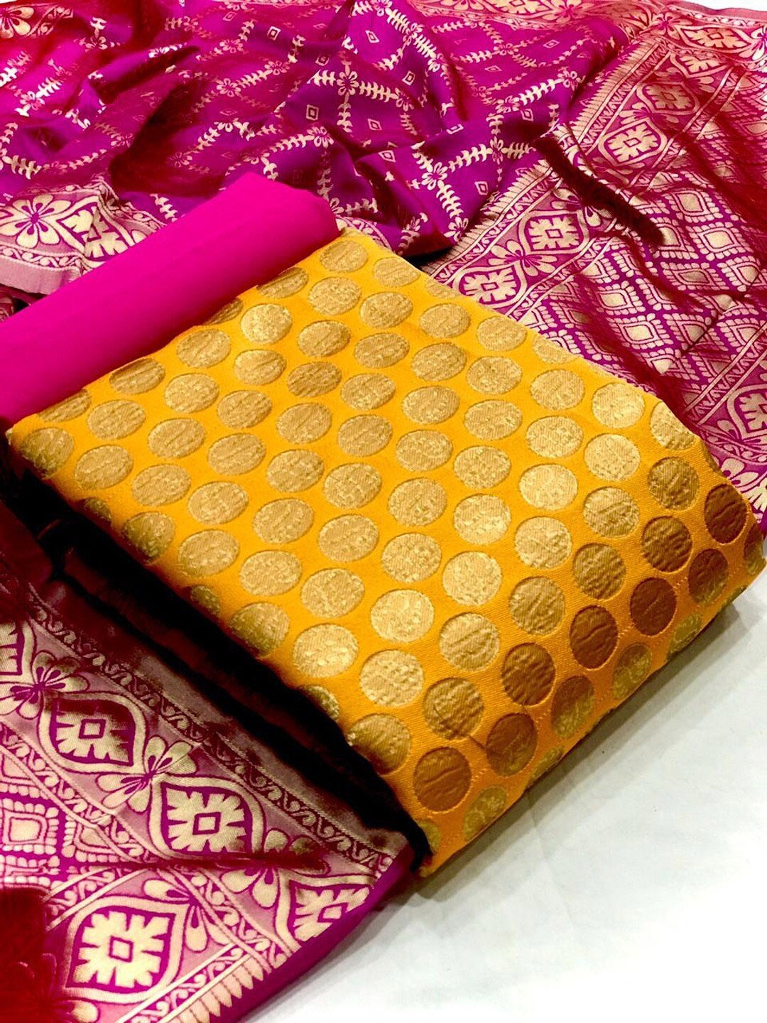 

Angroop Woven Design Unstitched Dress Material, Yellow
