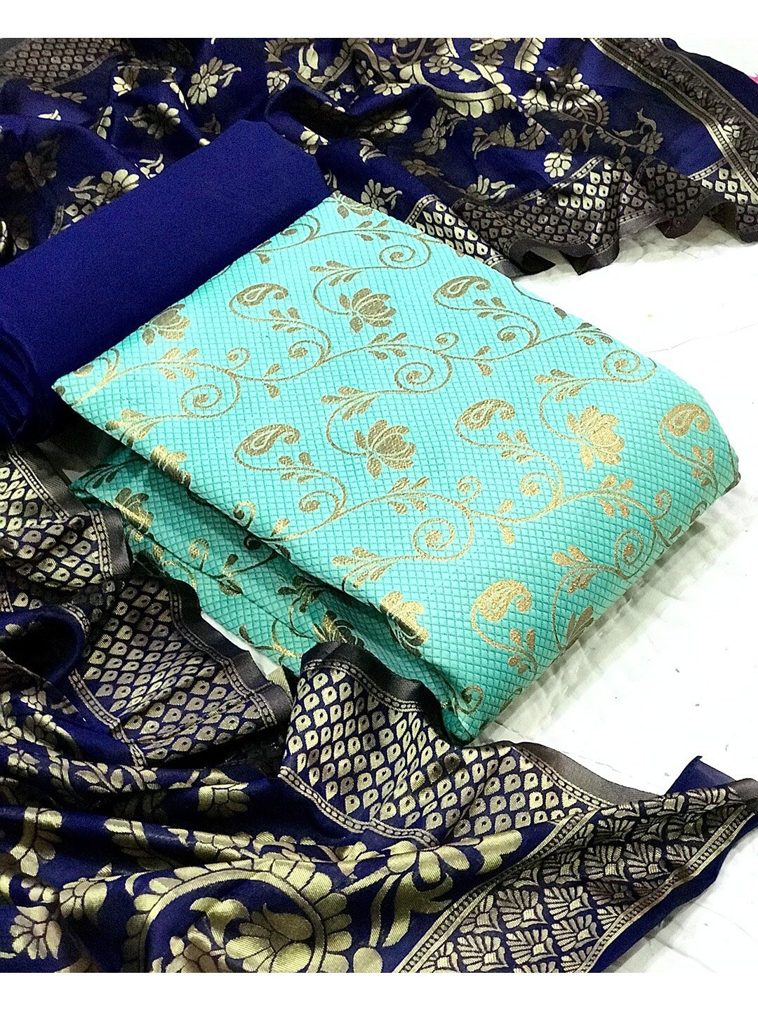 

Angroop Woven Design Unstitched Dress Material, Blue