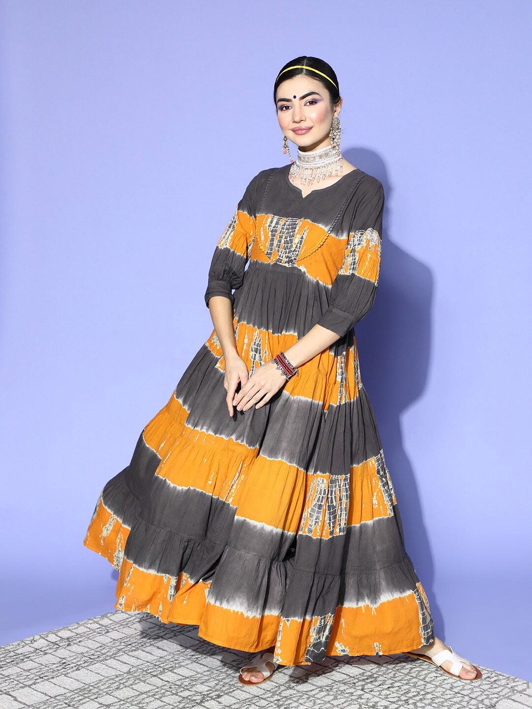 

kipek Tie and Dyed Ethnic Midi Cotton Dress, Grey