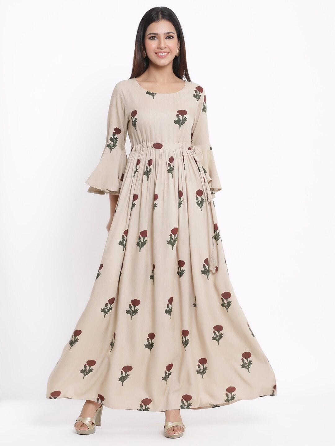 

kipek Floral Ethnic Maxi Dress, Cream