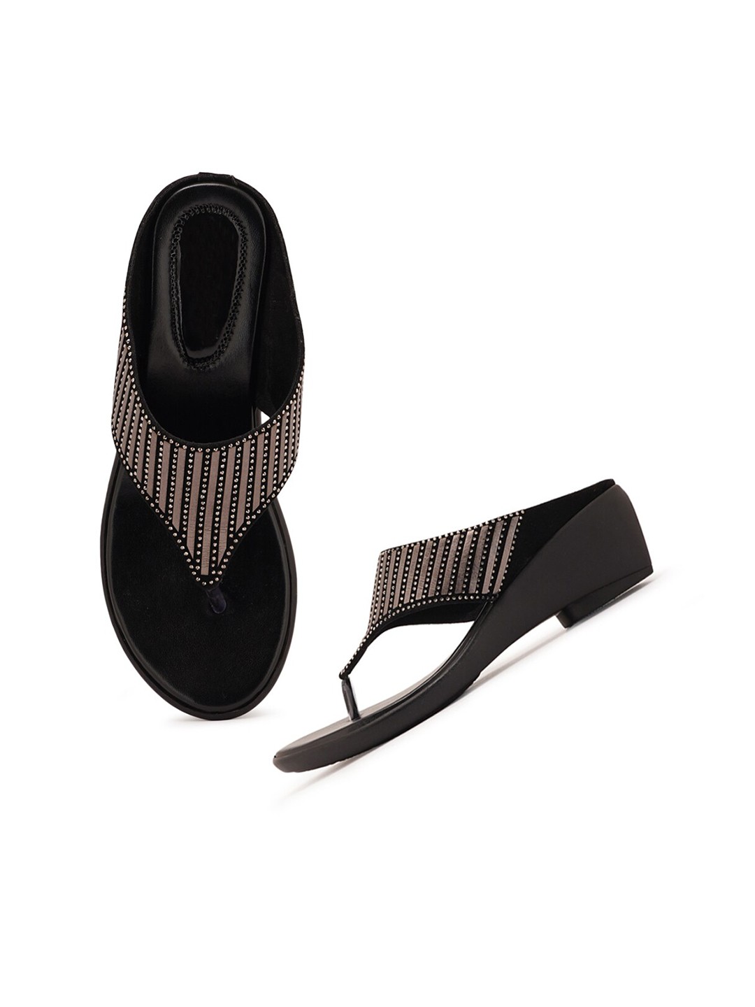 

Style Shoes Open Back Embellished Ethnic Wedge Heels, Black
