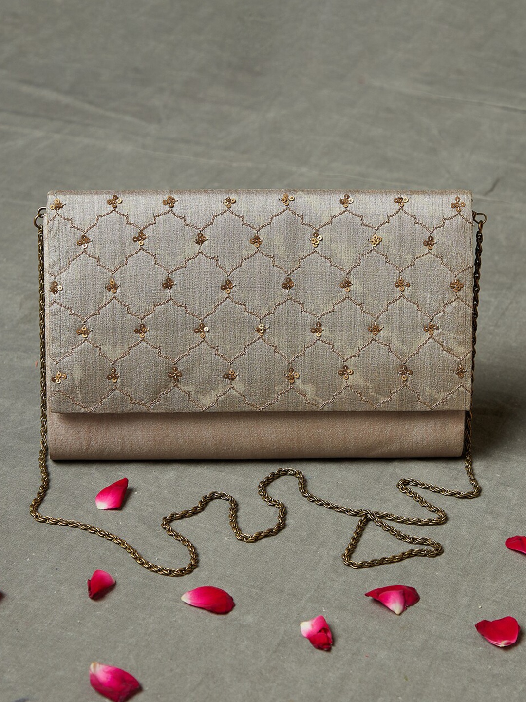 

Fabindia Embellished Foldover Clutch, Grey