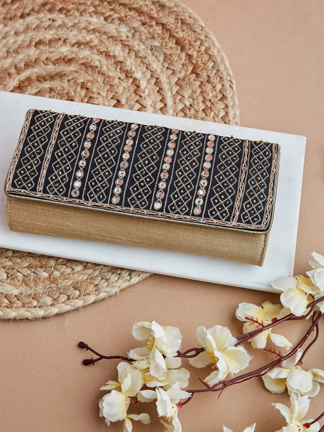

Fabindia Embellished Embellished Envelope Clutch, Brown