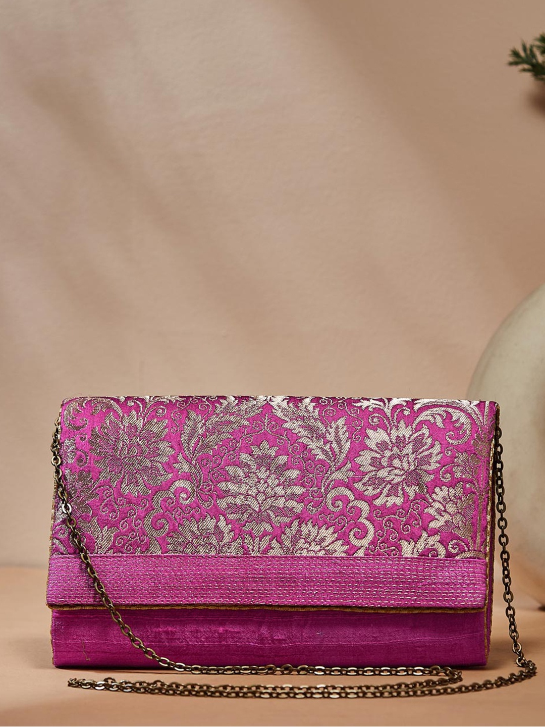 

Fabindia Printed Foldover Clutch, Magenta