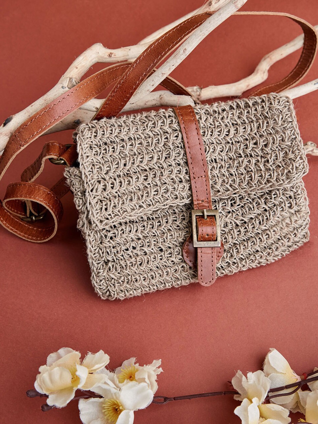 

Fabindia Structured Sling Bag, Beige