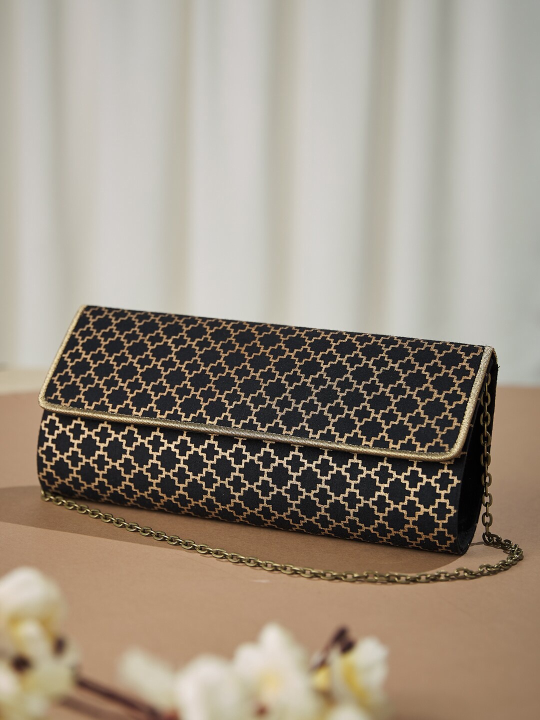 

Fabindia Printed Foldover Clutch, Black