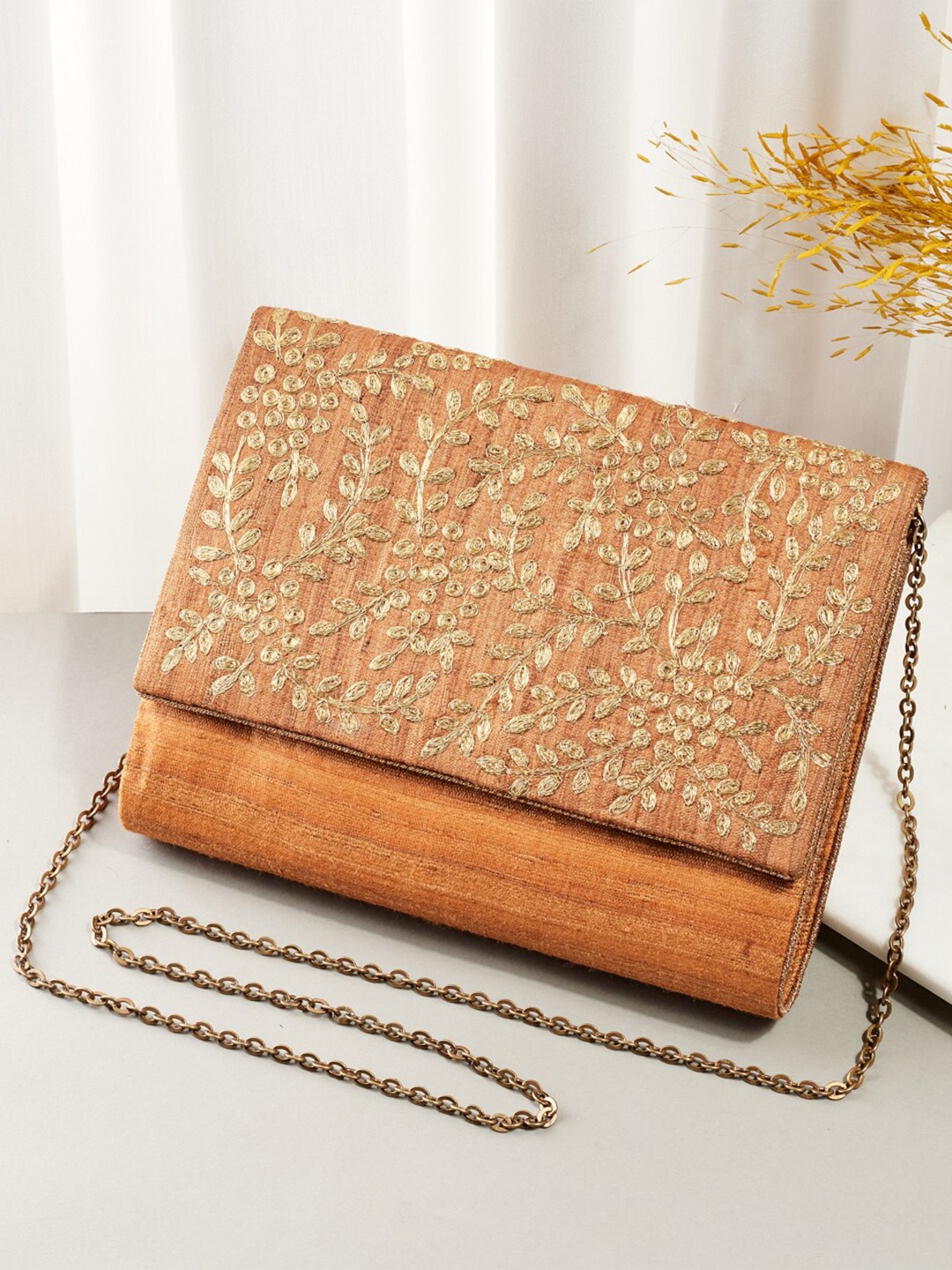 

Fabindia Embroidered Foldover Clutch, Mustard