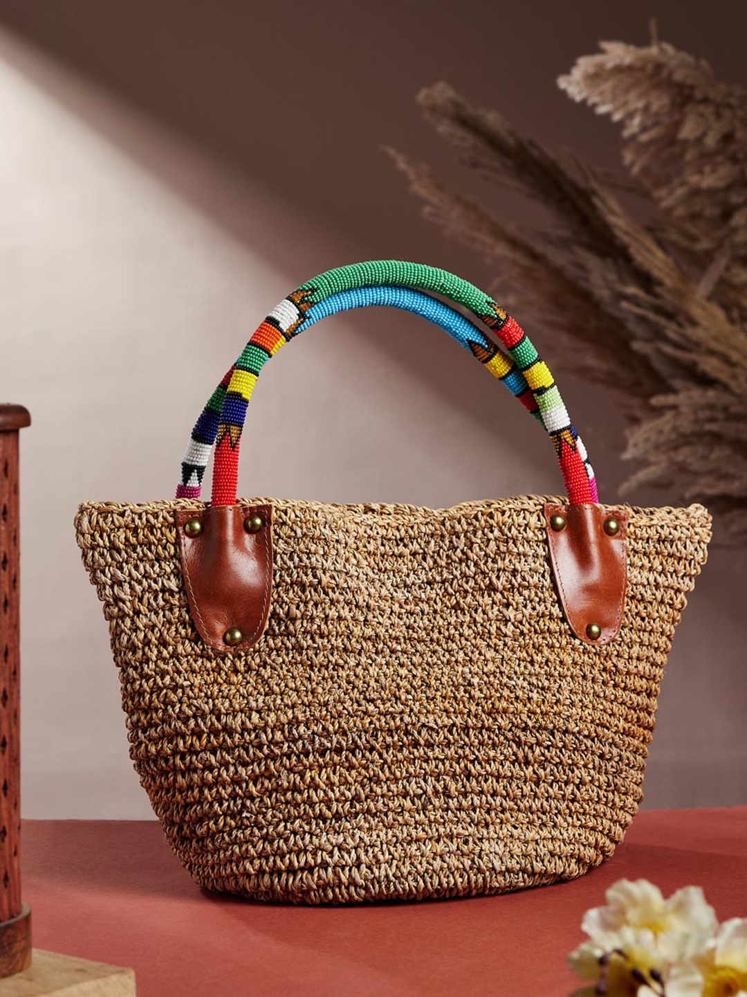 

Fabindia Textured Structured Shoulder Bag with Quilted, Beige