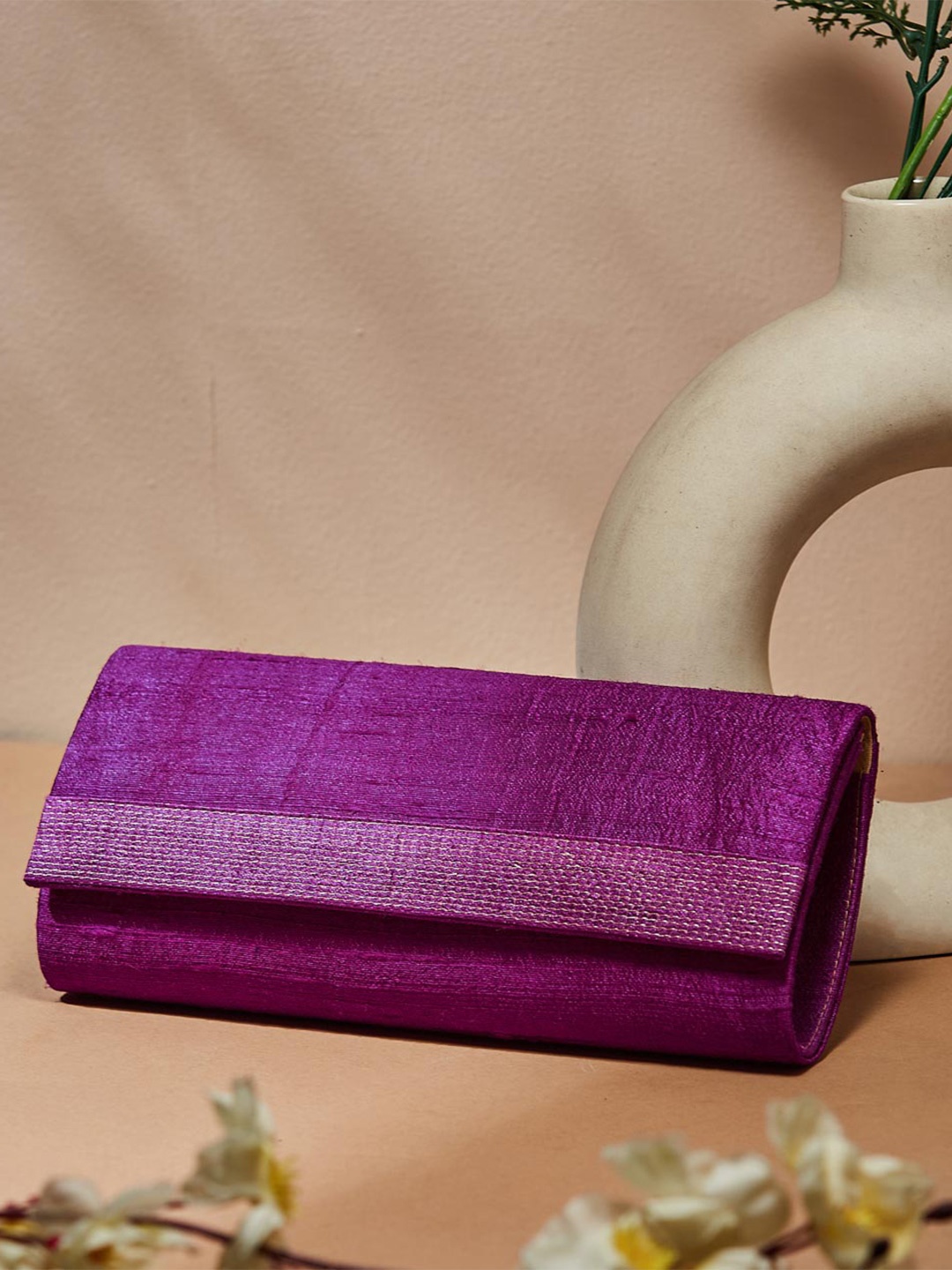 

Fabindia Embroidered Foldover Clutch, Purple