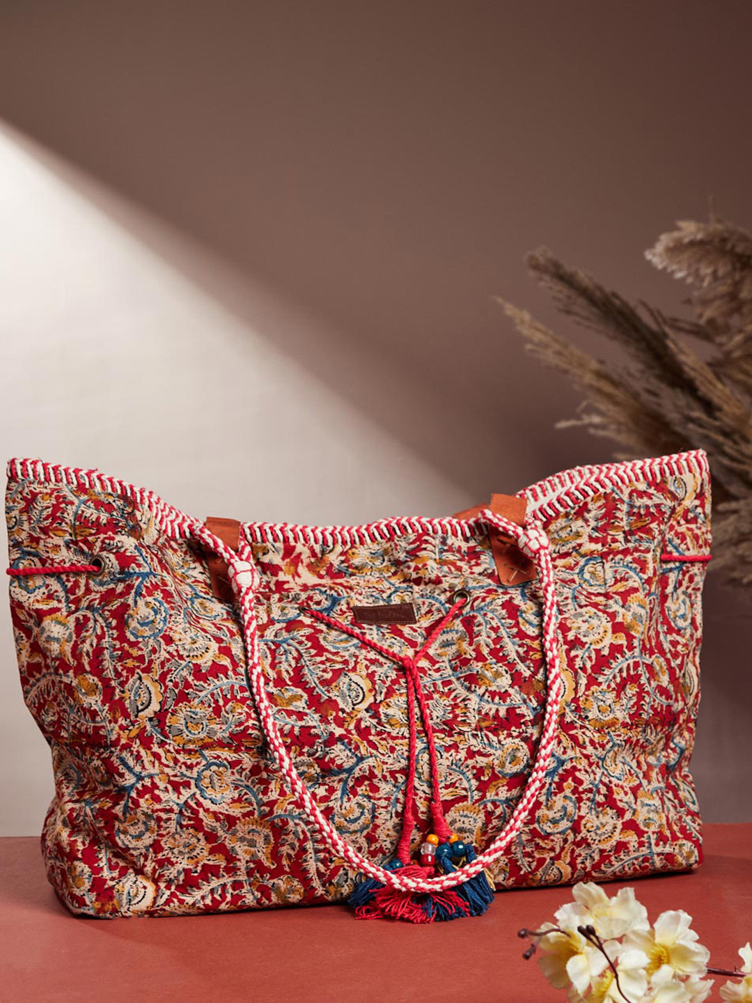 

Fabindia Cotton Ethnic Motifs Printed Bucket Shoulder Bag, Maroon