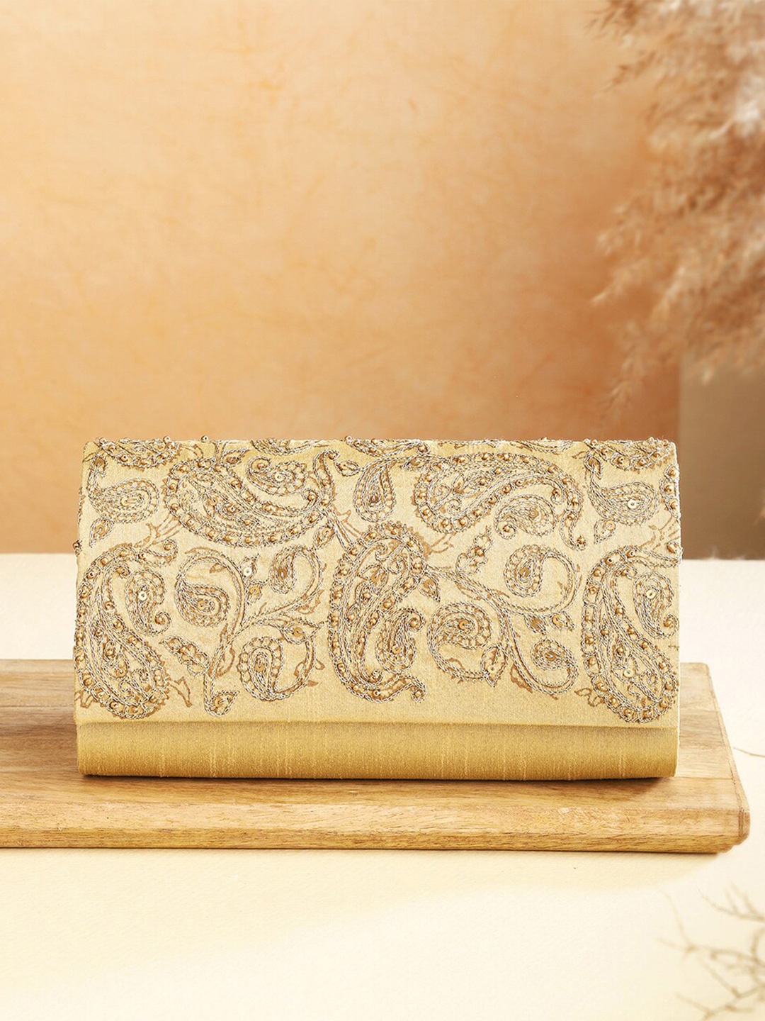

Fabindia FabBasic Embellished Envelope Clutch, Gold