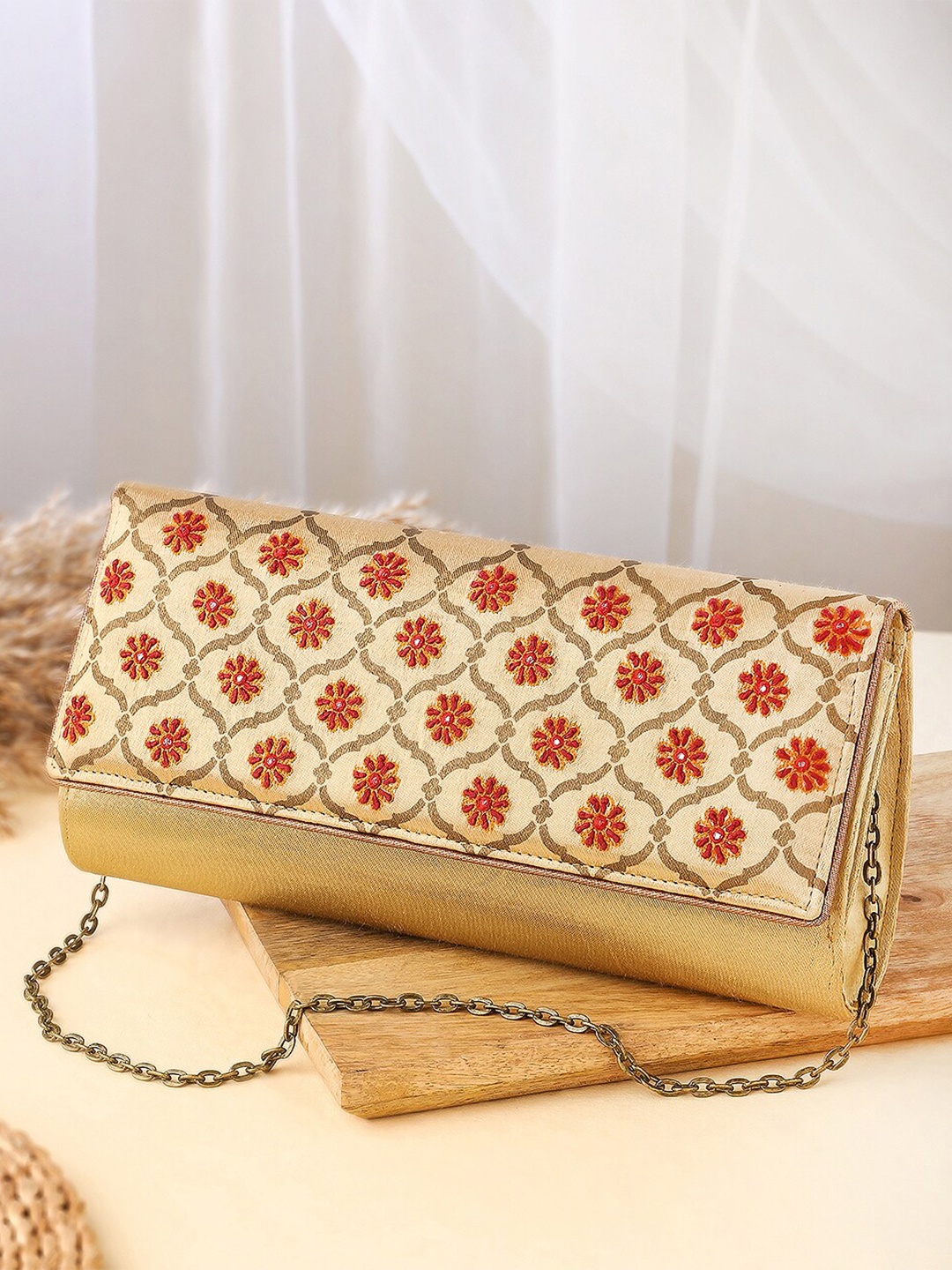 

Fabindia Embroidered Envelope Clutch, Gold