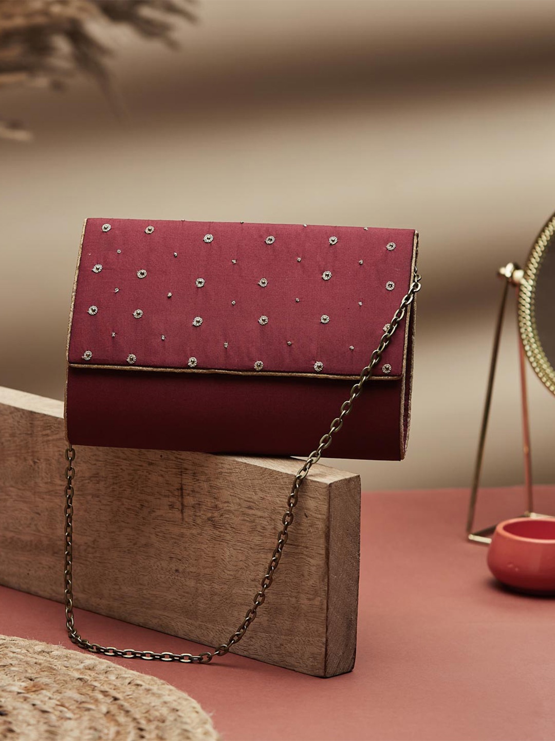 

Fabindia Embroidered Envelope Clutch, Red