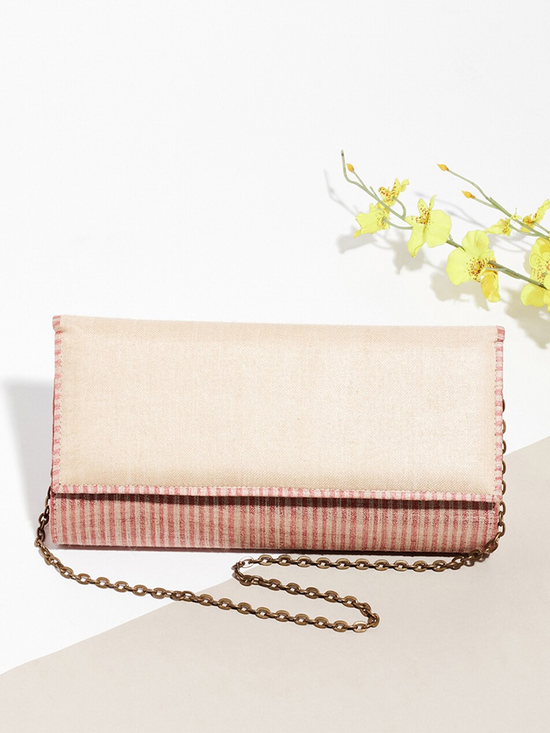 

Fabindia Striped Envelope Clutch, Pink