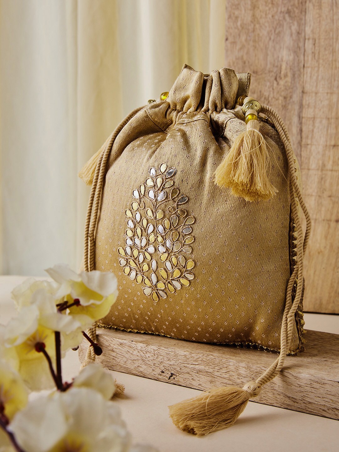 

Fabindia Embellished Potli Clutch, Gold