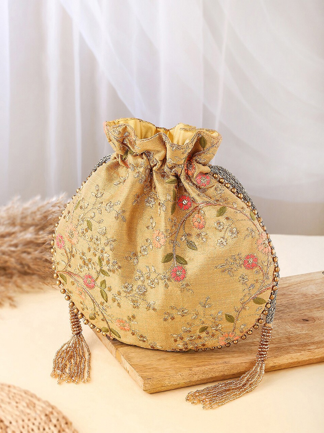 

Fabindia Embroidered Potli Clutch, Gold