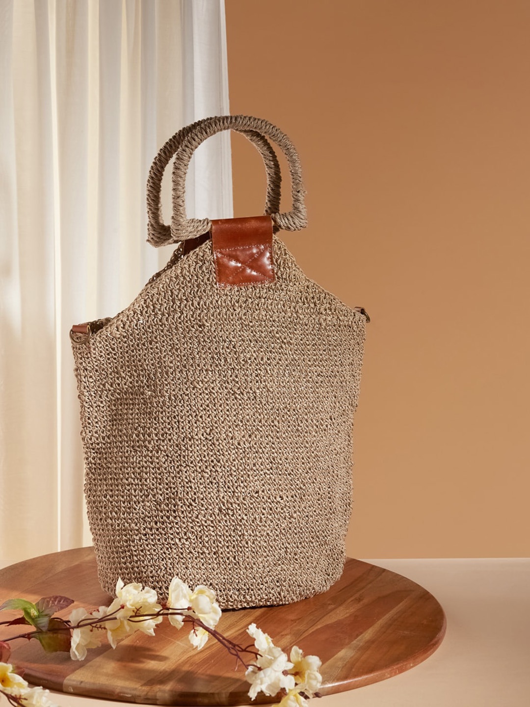 

Fabindia Textured Structured Handheld Bag, Beige