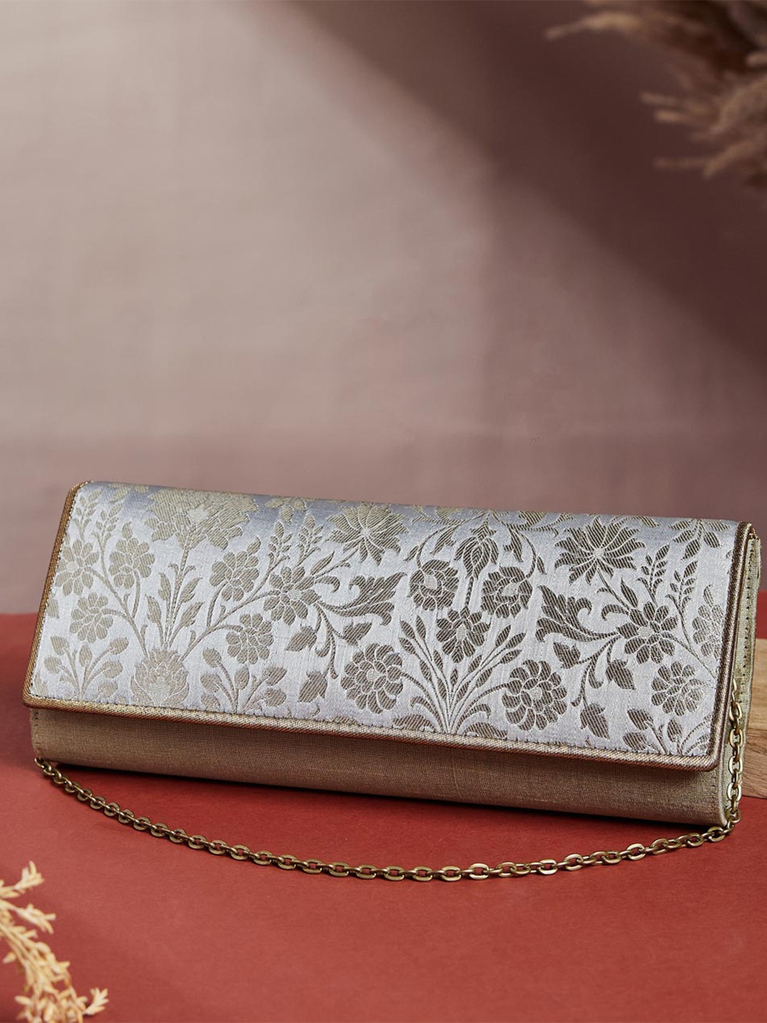 

Fabindia Printed Foldover Clutch, Grey
