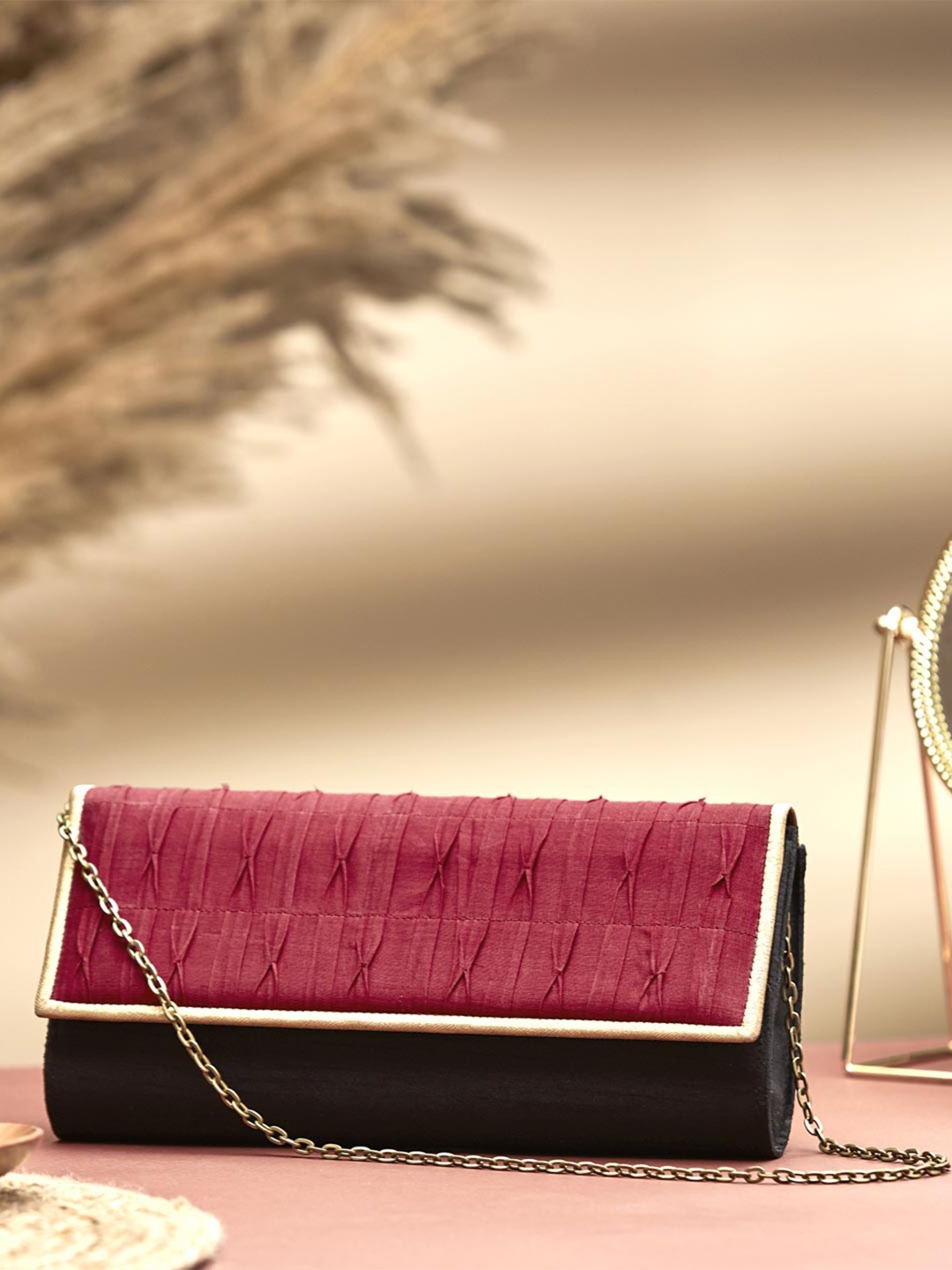 

Fabindia Textured Foldover Clutch, Maroon