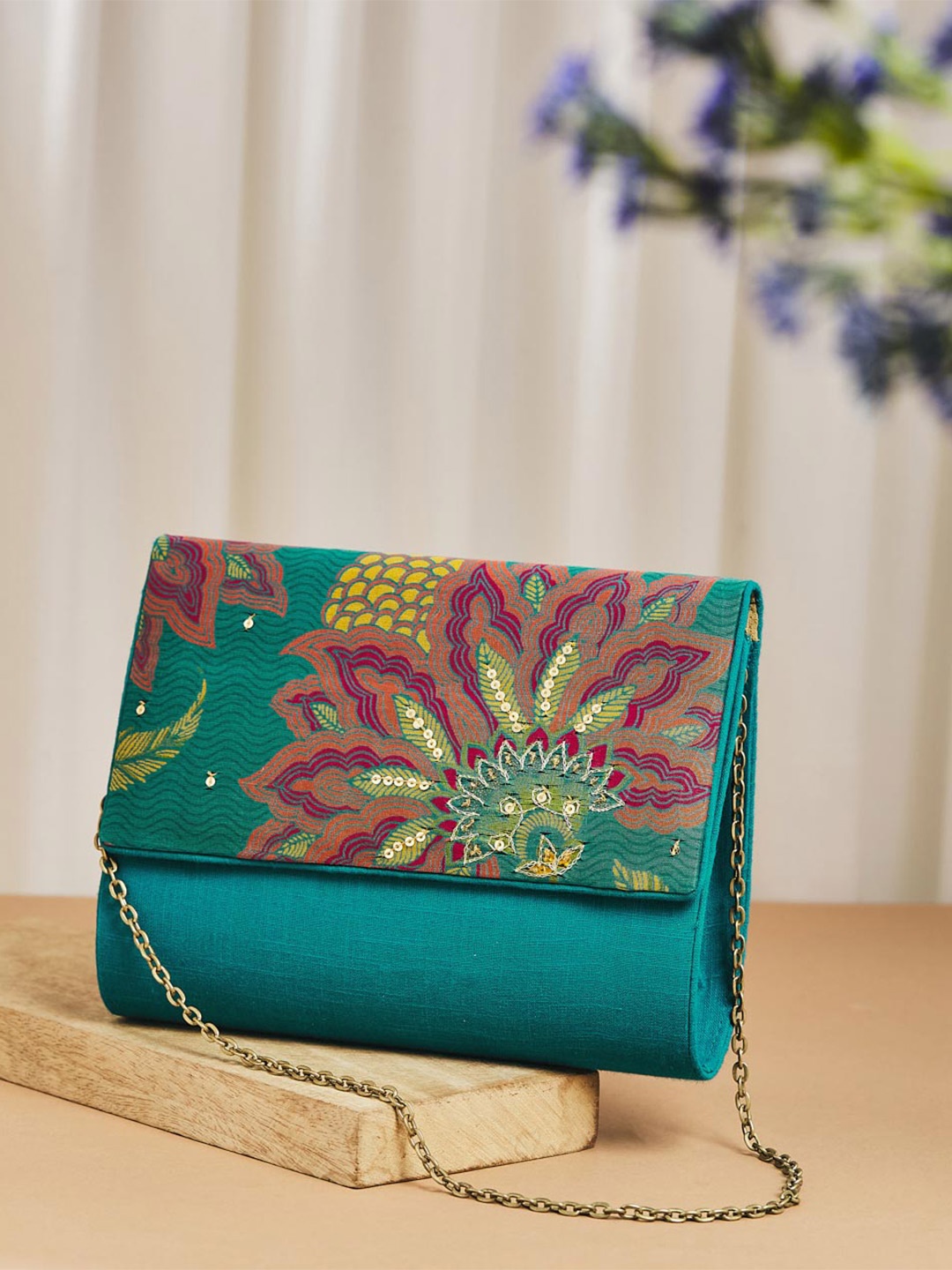 

Fabindia Embellished Foldover Clutch, Teal