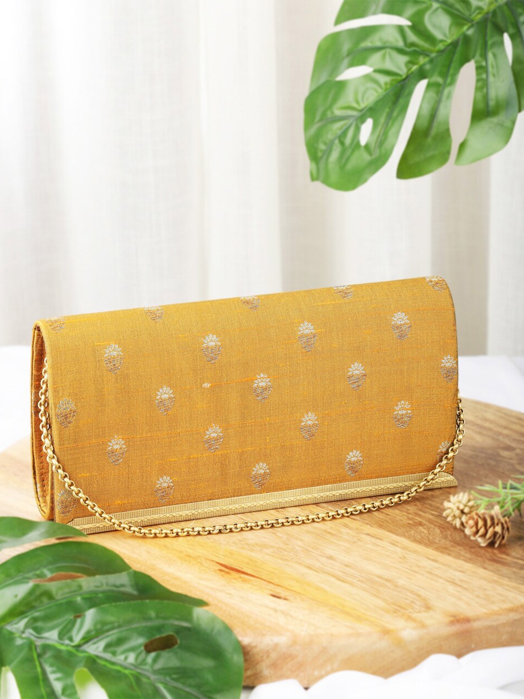 

Fabindia Printed Foldover Clutch, Mustard