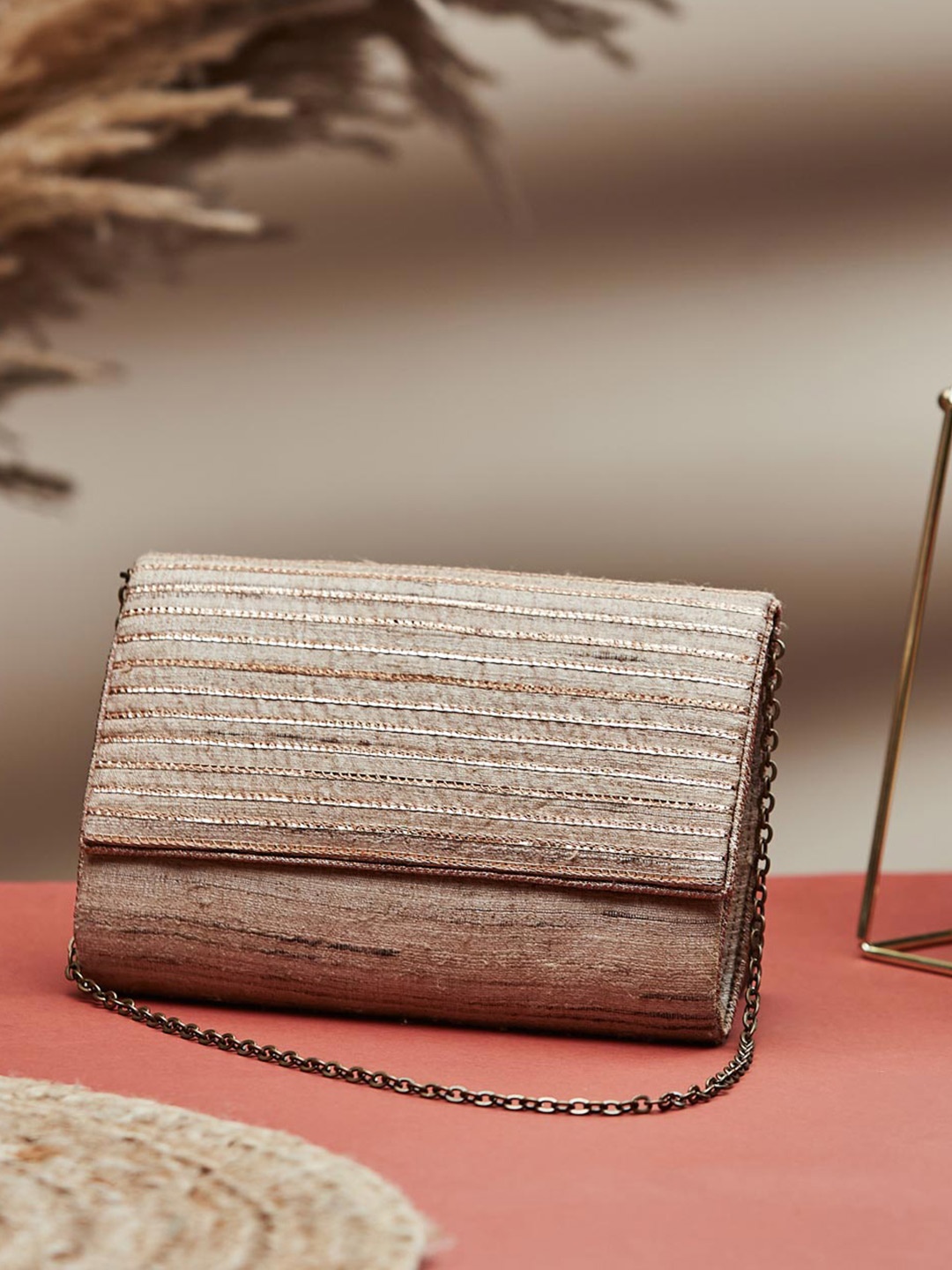 

Fabindia Textured Foldover Clutch, Beige