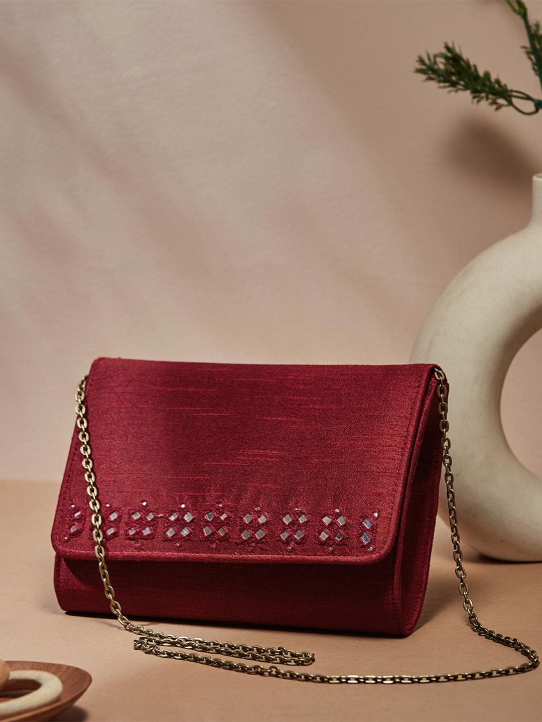 

Fabindia Embellished Foldover Clutch, Maroon